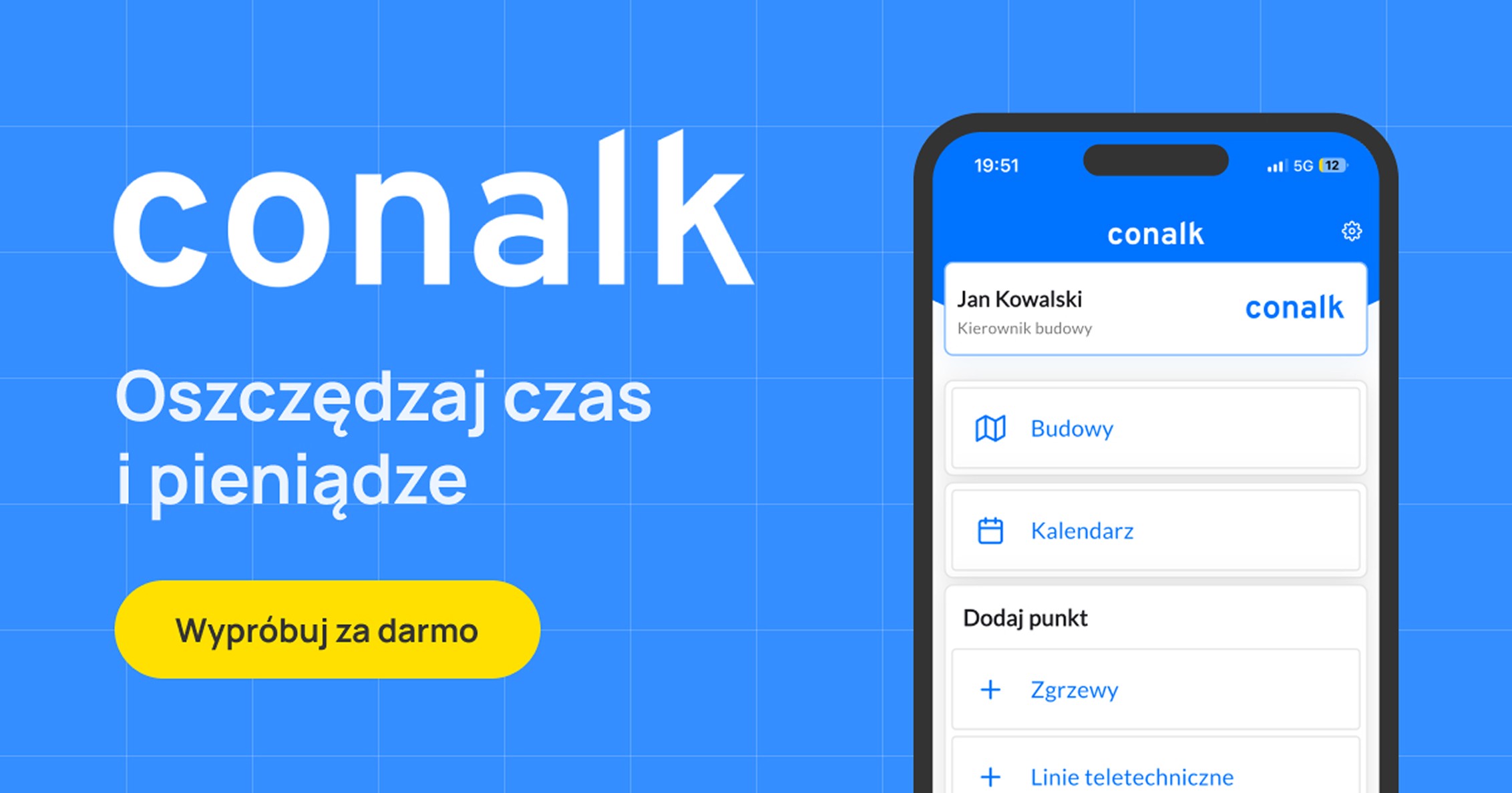 Conalk — mockup główny aplikacji