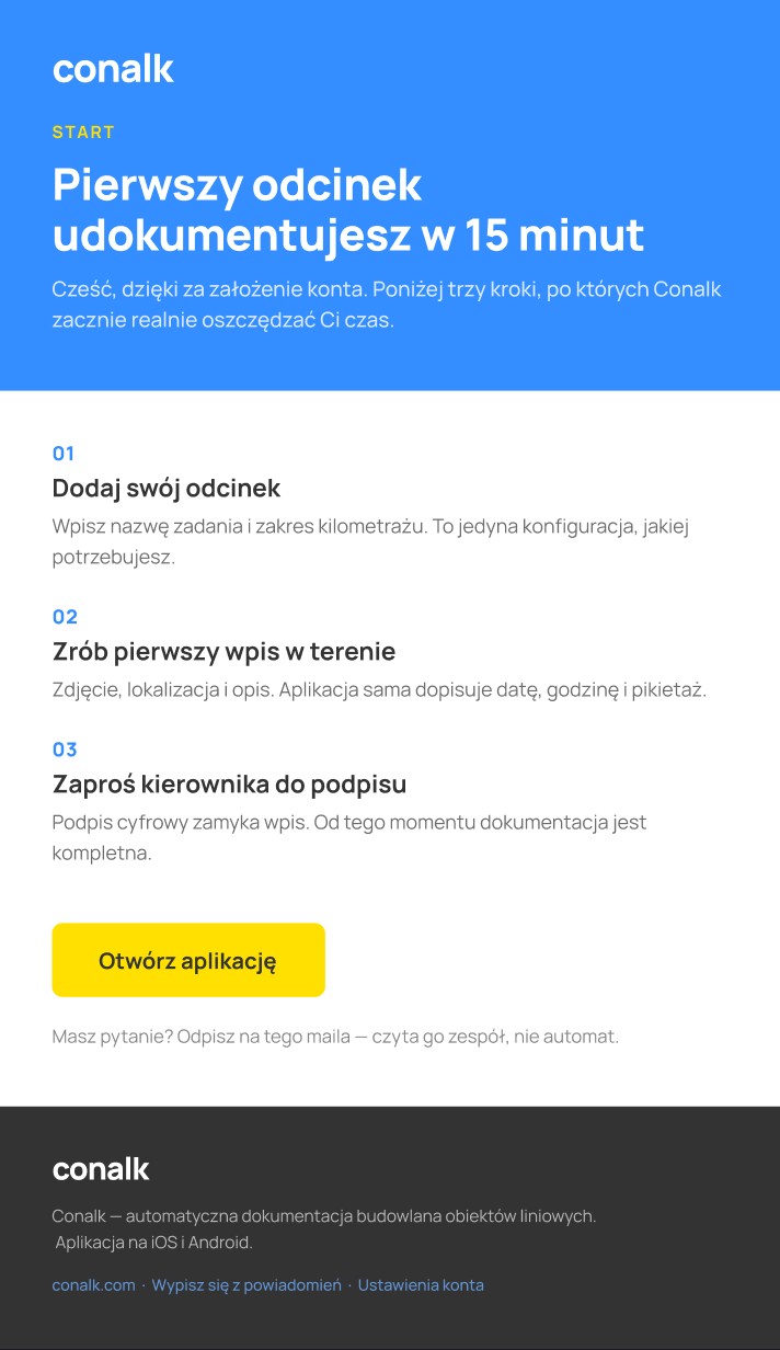 Mailing — powitalny po rejestracji