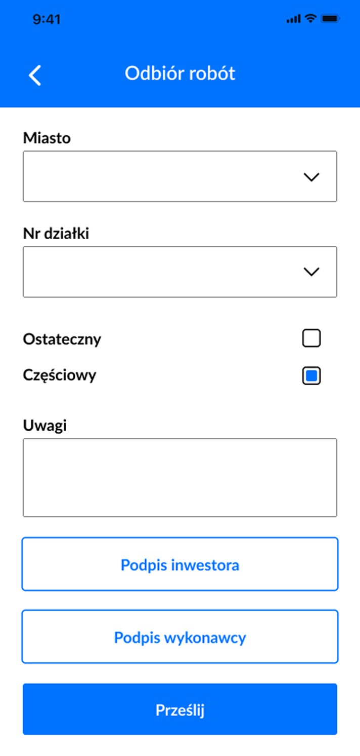 Conalk — aplikacja mobilna, odbiór robót