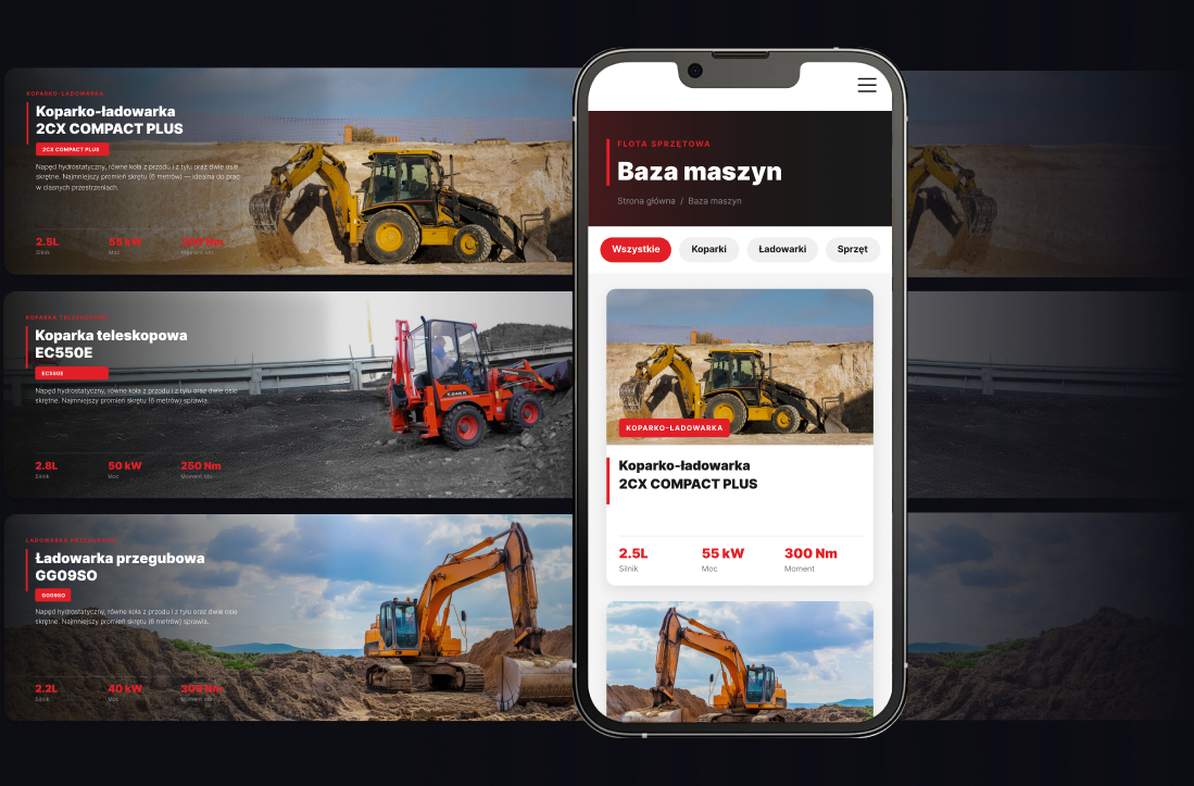 Baza maszyn — widok desktop i mobile