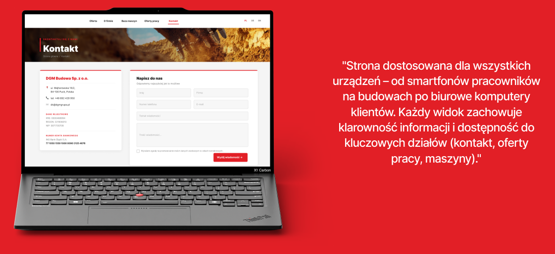 Strona DGM Budowa na laptopie