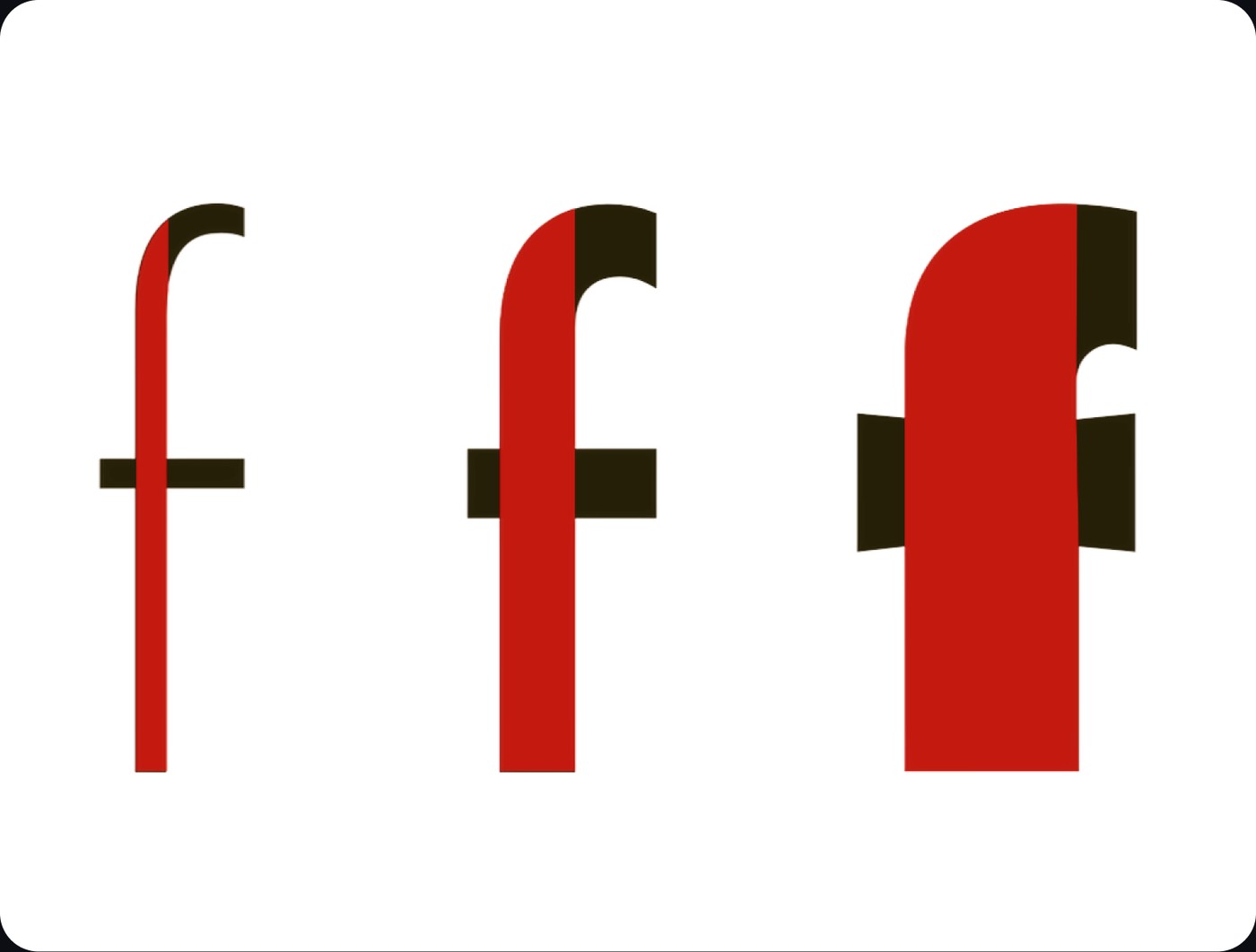 Autorska ilustracja ligatur f, ff, ffi