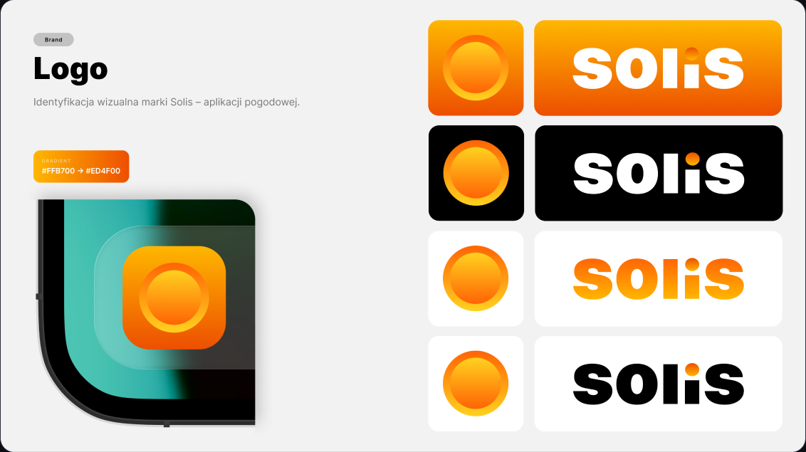 Identyfikacja wizualna marki Solis — logo, gradient i warianty logotypu